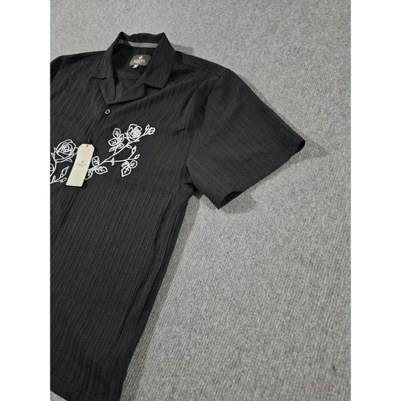 Saints Studio Mens Black Textured Rose Embroidered Button Down Shirt Size M - Picture 4 of 14